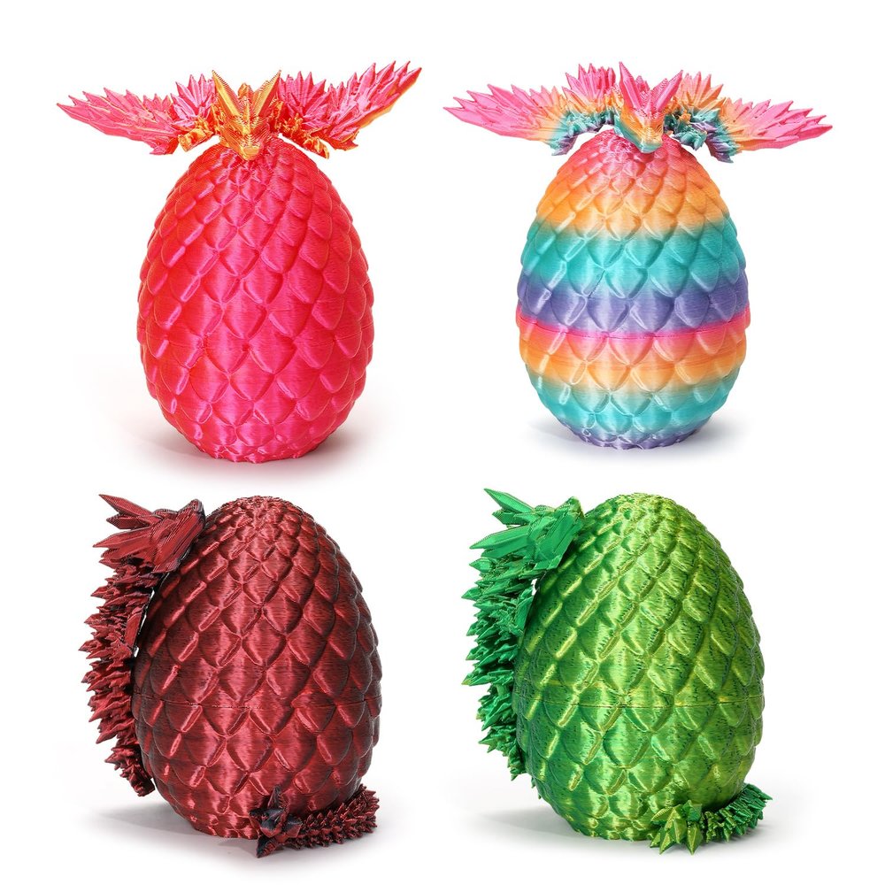 4PCS 3D Printed Dragon Eggs with Dragon Inside and DND Dice Sets, Easter Mini Mystery Dragon Egg Articulated Crystal Flying Dragon Fidget Toy, Surprise 3D Printed Animals Toy Set