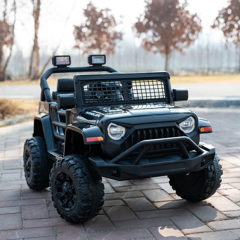 12V 7AH Kids Ride-On Truck Jeep, Electric Car with Parent Remote Control, Spring Suspension, LED Lights, Bluetooth, Music, Black