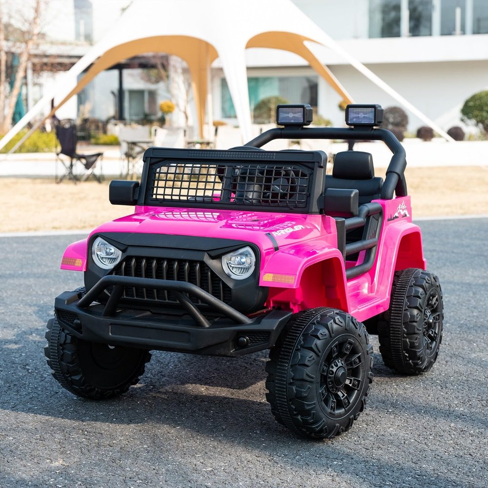 12V 7AH Kids Ride-On Truck Jeep, Electric Car with Parent Remote Control, Spring Suspension, LED Lights, Bluetooth, Music, Pink