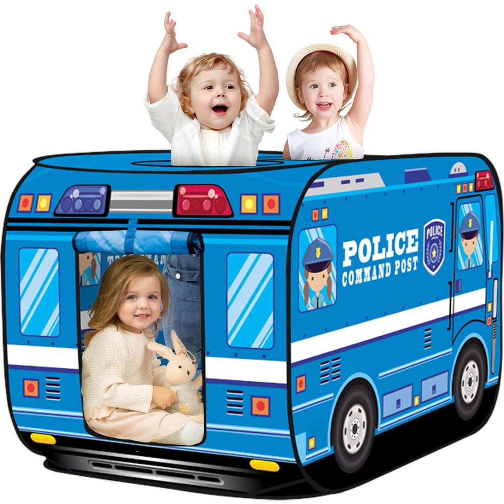 Britik Pop Up Play Tent for Kids Aged 3-5 Years Old Boys and Girls : Police Car Playhouse Toy Play Tents for Toddlers 3-5 Kids Tent Indoor Outdoor Playhouse Toys for 3 + Year Old, Police Car
