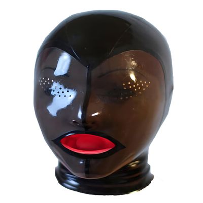 Full Cover Latex Hood Rubber Mask with Red Gag Eyes Open Mesh Hole Club Wear Cosplay (L)
