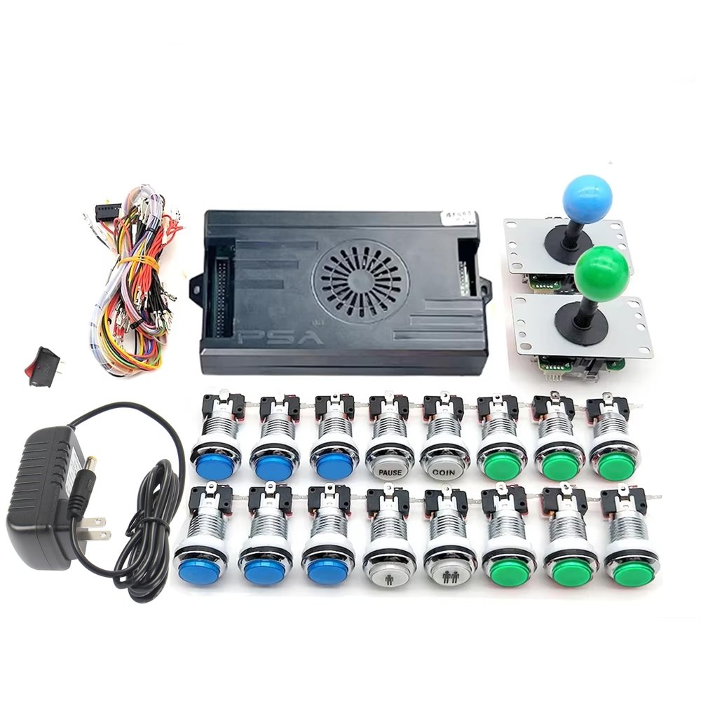 9800 in 1 Arcade Kit Saga Box with Sliver LED Arcade Buttons Mame 5 Pin 8 Way Joystick Arcade DX Kit 4 Players Game for DIY Home Video Game (Blue and Green)