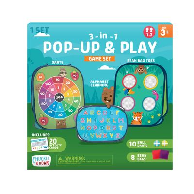Chuckle & Roar - 3-in-1 Pop Up and Play Game Set - Active and Engaging Game Play - Collapsable Materials - Ages 3 and Up