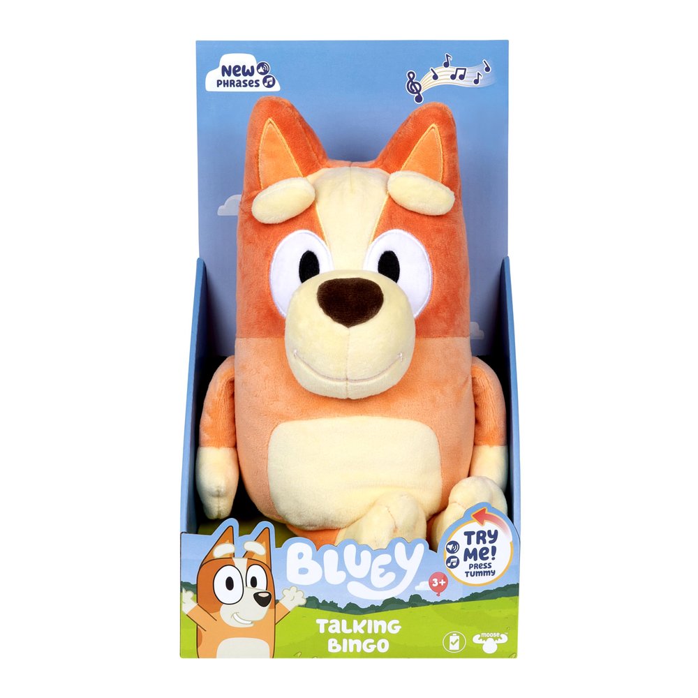 Bluey Sound Effects Talking Bingo Plush Toy, 13 Soft Bingo Toy, Interactive Stuffed Animal with 9 Different Phrases, Musical Toys for Kids
