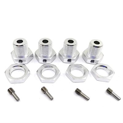 17mm Metal Wheel Hex Hub Tire Adapter Nut Set Of 4 Compatible With 5mm Compatible 1/10 Scale RC Car Models(SILVER)