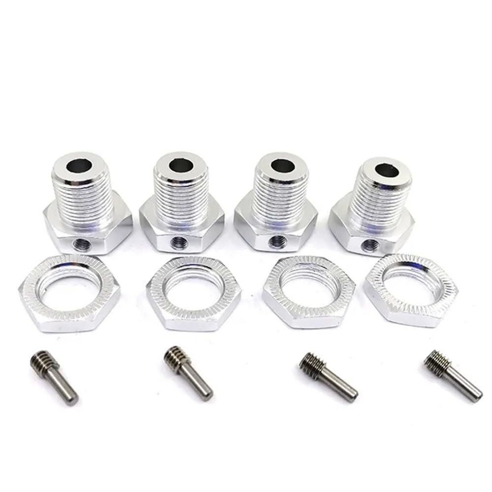17mm Metal Wheel Hex Hub Tire Adapter Nut Set Of 4 Compatible With 5mm Compatible 1/10 Scale RC Car Models(SILVER)