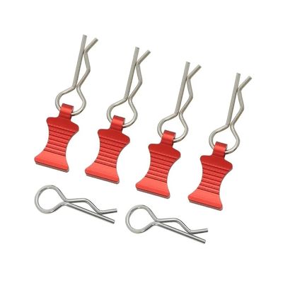 UMTSGYNU 4 Pieces Stainless Steel R Type Car Shell Fixed Body Clip with Tab Compatible with Various 1/8 1/10 1/12 RC Crawler Models Upgrade Component(RED)