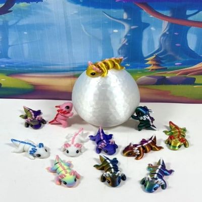 12pcs 3D Printed Axolotl with Egg, Articulated Multi Color Fidget Axolotl, Tiny Mini Animal Gift Idea, Birthday Party Decorations, Cake Toppers MA001-SET123-HE