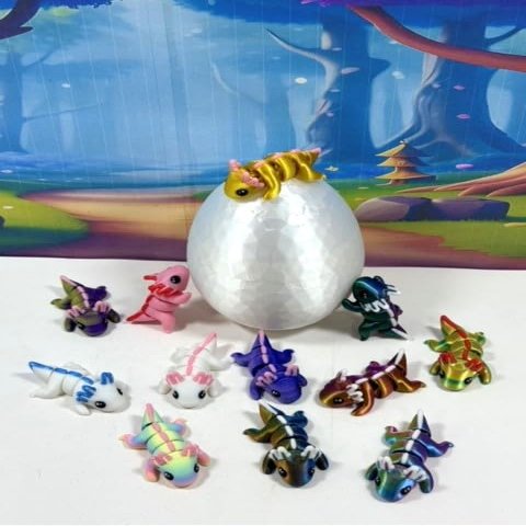 12pcs 3D Printed Axolotl with Egg, Articulated Multi Color Fidget Axolotl, Tiny Mini Animal Gift Idea, Birthday Party Decorations, Cake Toppers MA001-SET123-HE