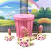 3pcs 3D Printed Racoon, Articulated Racoon with Trash Can, Small Medium Large Beige and Pink Racoon Fidget Toy, 3D Printed Trash Can, Articulated Tiny Animal Racoon Fidget AR007-SET-PINK view 3