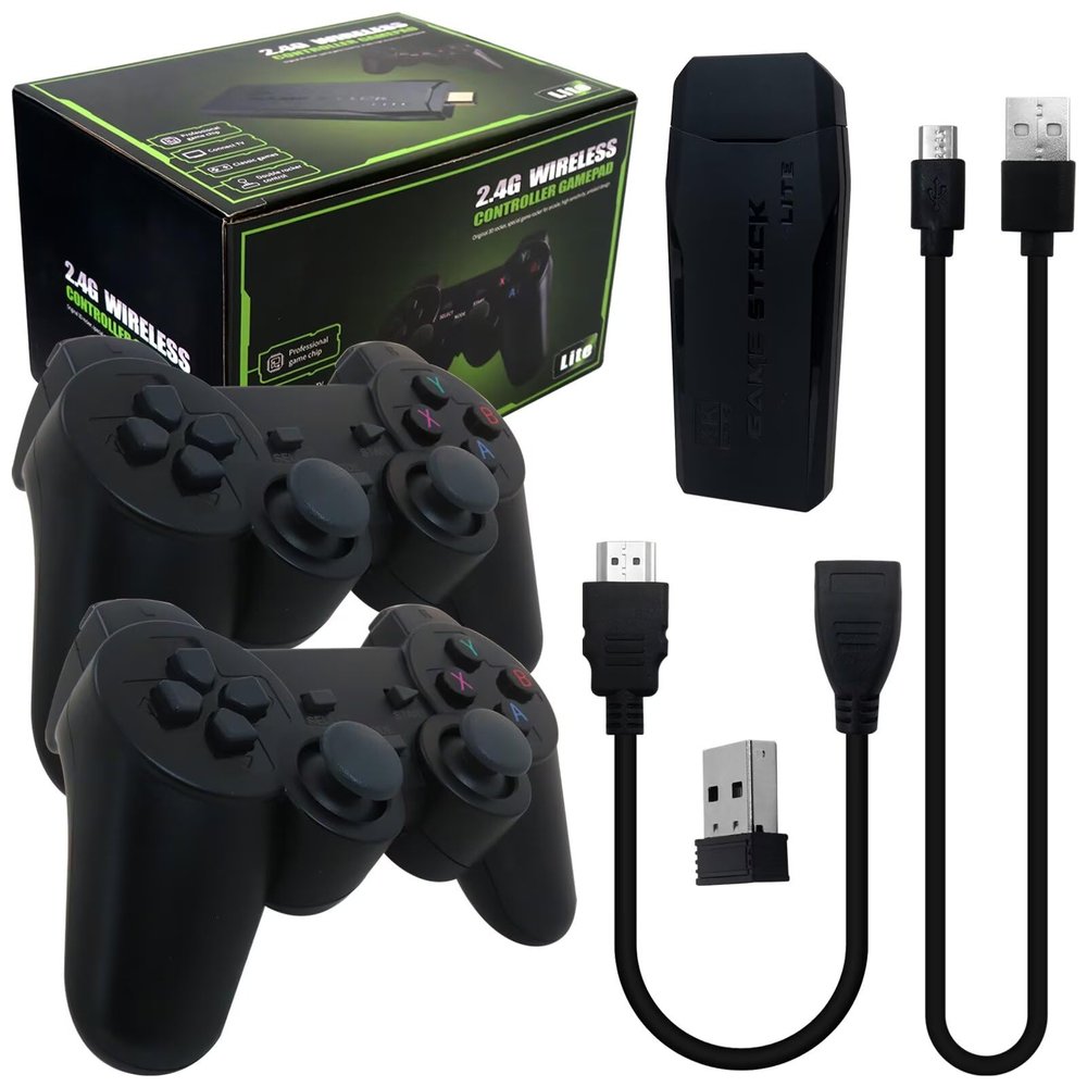 4K TV Game Console Stick with 2pc Wireless Controllers, Pre-Installed 9 Emulators for 8/16/32/64/128-bit Multiple Format Games,4k HDMI Output, 20000+ Games for TV/PC/Projector