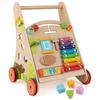 BABY JOY Wooden Baby Walker, Push and Pull Sit to Stand Learning Activity Center, Montessori Educational Toy, Push Walker with Wheels & Storage for Boys Girls view 1