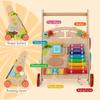 BABY JOY Wooden Baby Walker, Push and Pull Sit to Stand Learning Activity Center, Montessori Educational Toy, Push Walker with Wheels & Storage for Boys Girls view 2