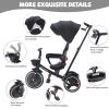 6-in-1 Baby Tricycle, Folding Kids Trike with Adjustable Parent Handle, Safety Harness, Wheel Brakes, and Removable Canopy, Stroller Bike Gift for Toddlers (Black) view 3