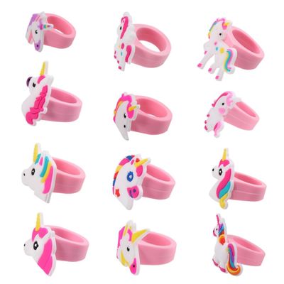 HOOTNEE 12PCS Unicorn Rings for Colorful PVC Jewelry Set Birthday Party Favors and Adorable Decorative Rings for