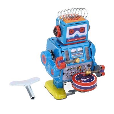 BAFOVY Collectible Retro Robot Clockwork Toy, Vintage Tin Drumming Robot Walking Ornament for Home Decoration, Personalized Theme Halls