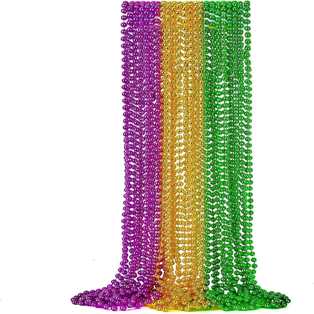 12PCS Mardi Gras Beads, Green Purple Gold Mardi Gras Metallic Beads Costumes Necklaces Bulk, Mardi Gras Beads Necklace Costumes Accessory Sets for Parade Throws Party Decorations Favor Supplies