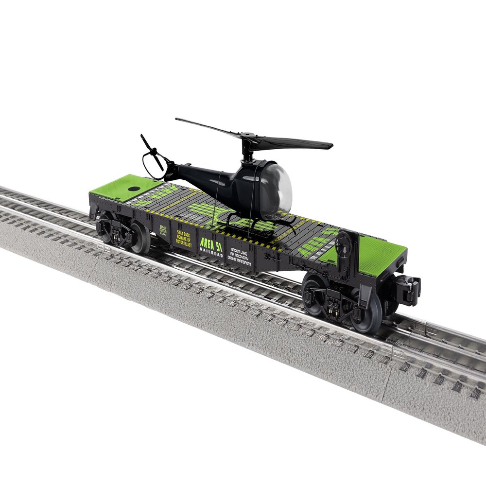 Lionel Area 51 UFO Recovery O Gauge Model Train Flatcar with Helicopter Load