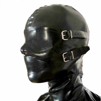 Latex Hood Unisex Mask Solid Color with Rear Zipper Handmade for Fetish Party Catsuit halloween Clubwear (with long nase tube and dental guard, XL)