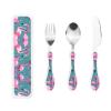 A flock of flamingos Children's three-piece knife, fork and spoon set, made of plastic PP and 430 stainless steel, portable view 1