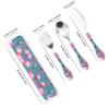 A flock of flamingos Children's three-piece knife, fork and spoon set, made of plastic PP and 430 stainless steel, portable view 2