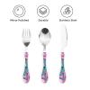 A flock of flamingos Children's three-piece knife, fork and spoon set, made of plastic PP and 430 stainless steel, portable view 3