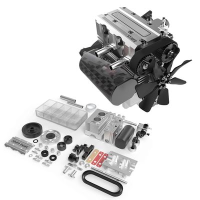 YILQ SEMTO Metal Engine Model Kit That Works, ST-NF2 7.0cc Mini Inline Double-Cylinder Four-Stroke Air-Cooled Engine Model Kit, Engine for Kids Adults (Silver)