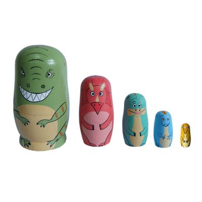 LongJT Russian Nesting Dolls Handmade Cute Cartoon Animals Pattern Wooden Matryoshka Dolls Nesting Doll Stacking Doll Set of 5 (Dinosaur)