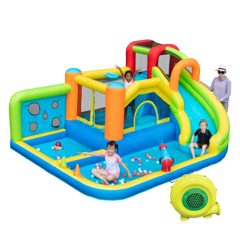 Doctor Dolphin Inflatable Water Bounce House, Inflatable Bounce House for Big Kids, Water Slide for Kids Backyard, Inflatable Water Park Bouncy House with Blower for Outdoor