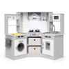 INFANS Corner Kids Kitchen Playset, Toddler Wooden Pretend Cooking Set with Real Running Water Circulation Realistic Light Sound Stove Storage Cabinet Removable Sink Simulation Play Kitchen Toy view 1