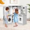 INFANS Corner Kids Kitchen Playset, Toddler Wooden Pretend Cooking Set with Real Running Water Circulation Realistic Light Sound Stove Storage Cabinet Removable Sink Simulation Play Kitchen Toy view 2
