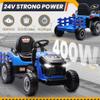 24V 7Ah Ride On Tractor w/Tiltable & Detachable Trailer, Anrli Kids Electric Vehicles Tractor w/400W Motors, Adjustable Seat, Remote Control, Bluetooth, Music, Power Tractor Wheels for Boys, Blue view 2