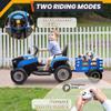 24V 7Ah Ride On Tractor w/Tiltable & Detachable Trailer, Anrli Kids Electric Vehicles Tractor w/400W Motors, Adjustable Seat, Remote Control, Bluetooth, Music, Power Tractor Wheels for Boys, Blue view 4