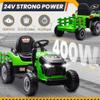 24V 7Ah Ride On Tractor w/Tiltable & Detachable Trailer, Anrli Kids Electric Vehicles Tractor w/400W Motors, Adjustable Seat, Remote Control, Bluetooth, Music, Power Tractor Wheels for Boys, Green view 3