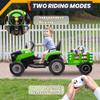 24V 7Ah Ride On Tractor w/Tiltable & Detachable Trailer, Anrli Kids Electric Vehicles Tractor w/400W Motors, Adjustable Seat, Remote Control, Bluetooth, Music, Power Tractor Wheels for Boys, Green view 4