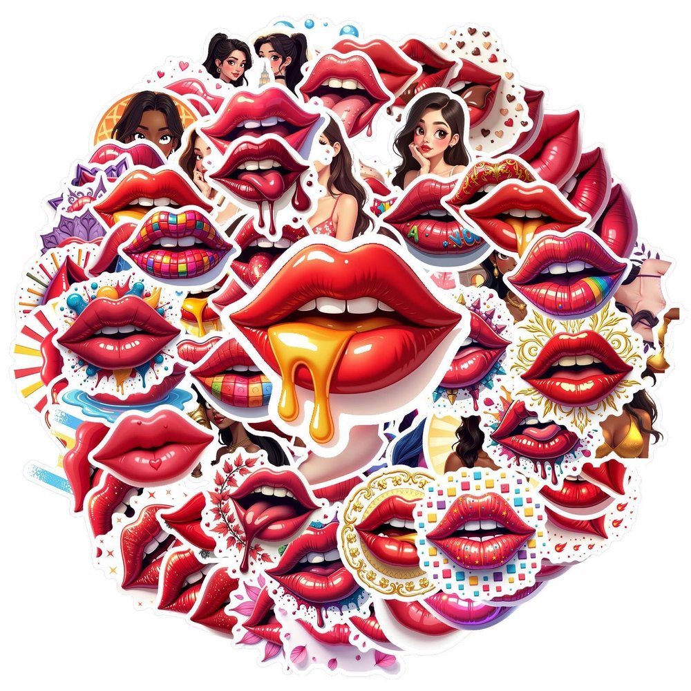 100Pcs Cartoon Lip Stickers, Waterproof Kiss Sticker for Water Bottle Laptop Phone Cases Planner Skateboard Luggage Helmet Party Favor Decor, Ideal for Adults Teens Teacher Rewards C1R8Z