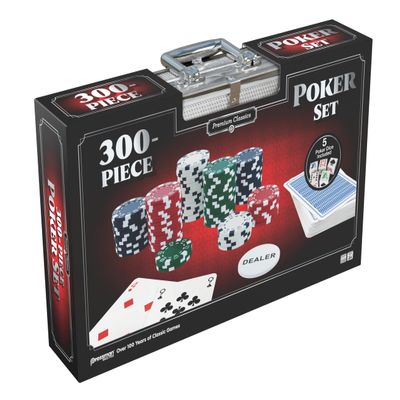 Pressman Premium Classics: Professional 300-Piece Poker Set | Aluminum Carry Case | Includes 5 Poker Dice | 2-10 Players, Ages 8+