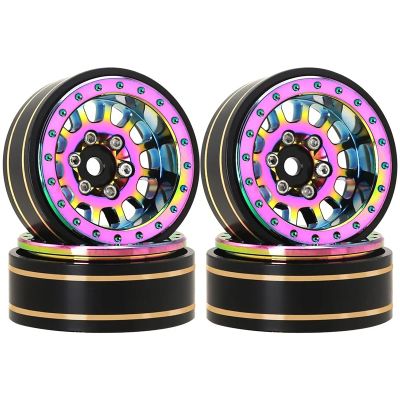 4 PCS 1.1" Wheel Hubs Rims Brass Beadlock Wheel Tires Set Compatible for Traxxas TRX4M 1/18 RC Car