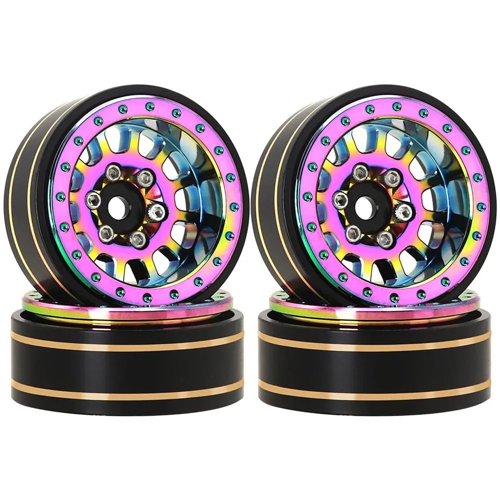 4 PCS 1.1" Wheel Hubs Rims Brass Beadlock Wheel Tires Set Compatible for Traxxas TRX4M 1/18 RC Car