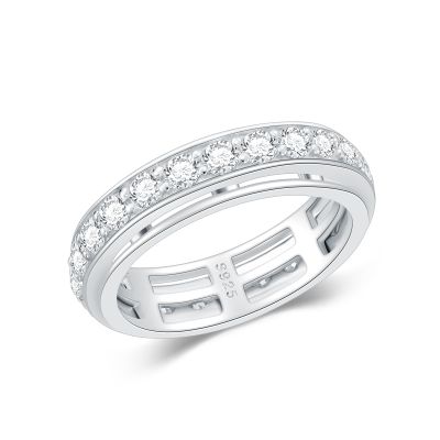 FYBIOD 925 Sterling Silver Moissanite Spinner Rings for Women 2.5MM D Color Moissanite Fidget Anxiety Spinner Band Ring for Women Size 6