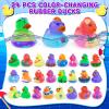 24 Pack Valentine Day Color Changing Rubber Ducks,Jeep Ducks for Ducking Baby Bath Beach Toys Easter Basket Stuffer Party Favors Mini Ducks for Pool Water Activity view 2