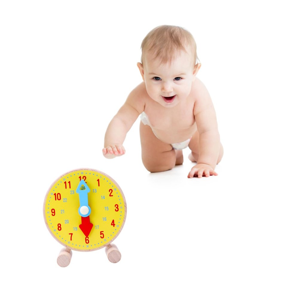 SKISUNO 1pc Wooden Clock Learning Time Educational for and Preschool Yellow Fun and Interactive Time Recognition Clock