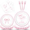 100PCS Pink Bow Baby Shower Plates and Napkins Bows Tableware Set Its A Girl Party Decoration Girls Baby Shower Parties Disposable Dessert Plate for Bowknot Themed Dinnerware Supplies Serve 25 view 1