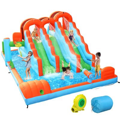 (2026 New) JOYMOR 10-in-1 Inflatable Water Slides for Ages 3-8 Backyard with 3 Slides, Large Climbing Wall, Water Cannon, 1 min Blow up Water Slide for Outdoor Party w/Strong Blower, Ball