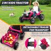 24V 7Ah Ride On Tractor w/Tiltable & Detachable Trailer, Anrli Kids Electric Vehicles Tractor w/400W Motors, Adjustable Seat, Remote Control, Bluetooth, Music, Power Tractor Wheels for Boys, Rose Red view 2