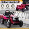 24V 7Ah Ride On Tractor w/Tiltable & Detachable Trailer, Anrli Kids Electric Vehicles Tractor w/400W Motors, Adjustable Seat, Remote Control, Bluetooth, Music, Power Tractor Wheels for Boys, Rose Red view 3