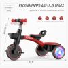 SEREED Colorful Lighting Toddler Tricycle for 2-5 Years Old Boys Girls, Adjustable Seat&Handlebar Trike, Removable Basket, Birthday Gift Idea for Kids Ages 2+ (Red Black) view 2
