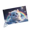1000 Piece Cat Jigsaw Puzzles - Fluffy White Baby Kitten, Celestial Rainbow Sky, Premium Glossy Finish, Travel Size Compact Box, Reference Picture Included view 1