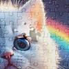 1000 Piece Cat Jigsaw Puzzles - Fluffy White Baby Kitten, Celestial Rainbow Sky, Premium Glossy Finish, Travel Size Compact Box, Reference Picture Included view 3