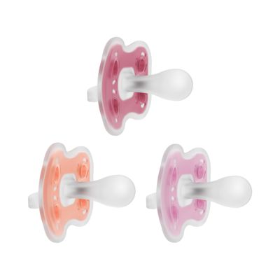 Dr. Brown's Advantage One-Piece Silicone Baby Pacifier, Fully Symmetrical Soother, Coral/Light Pink/Pink, 6-18m, BPA Free, 3 Pack